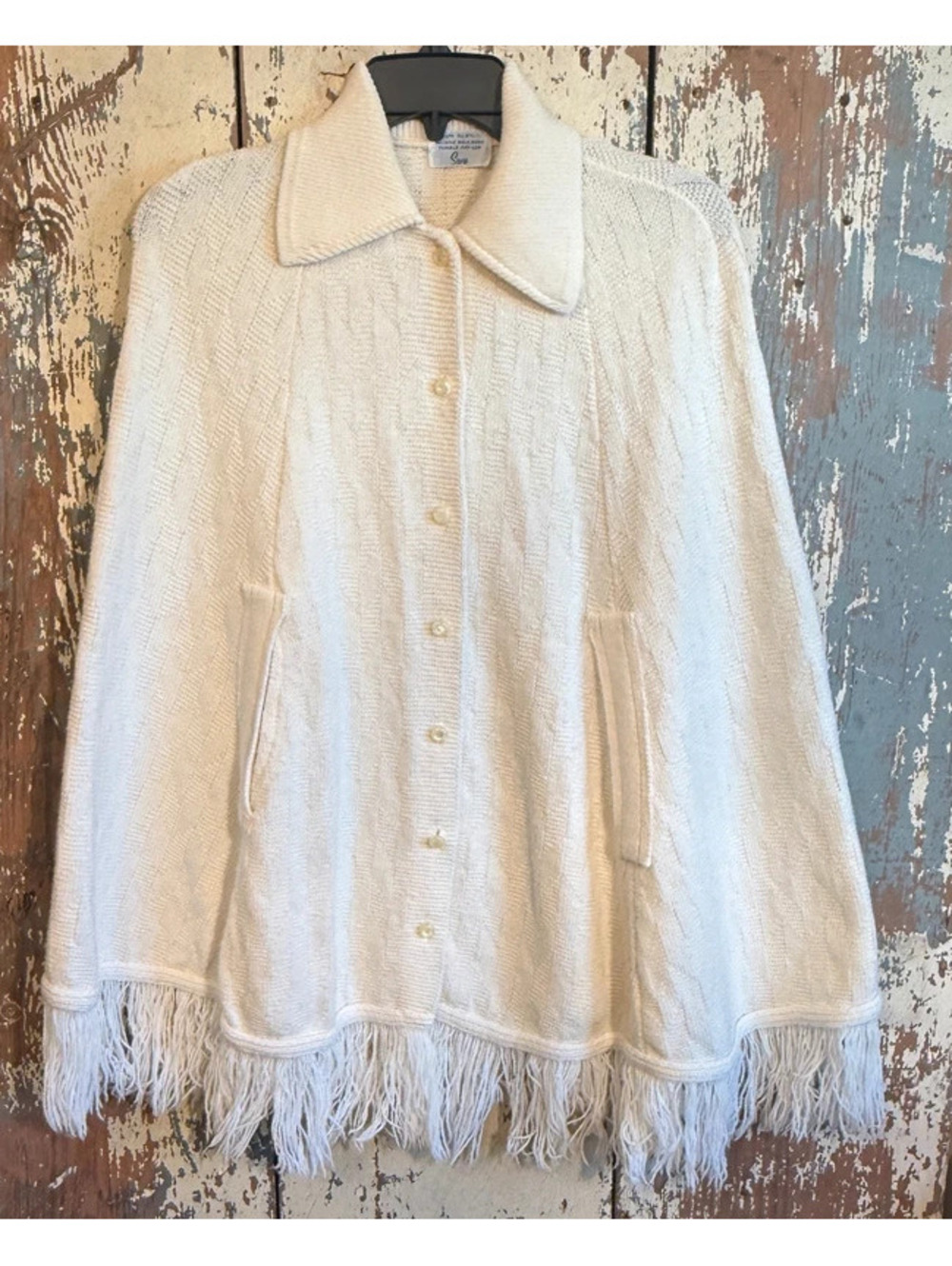 Vintage ivory Sears button-down poncho cape OSFM